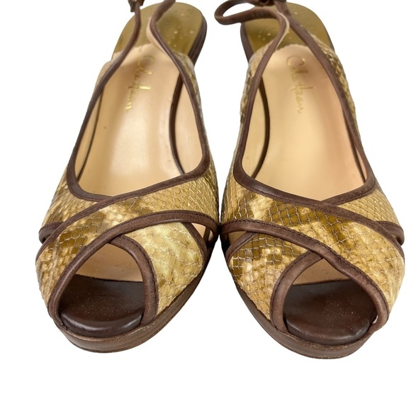 COLE HAAN Genuine Leather Reptile Snakeskin Wedge Slingback Peep Toe Shoes sz 9 - Picture 15 of 16